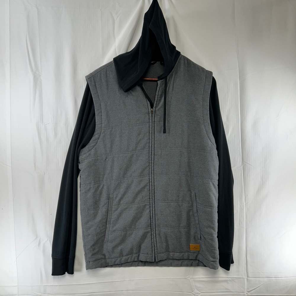 Travis Mathew Hybrid Hoodie Jacket Mens M Grey Black Quilted Full Zip 1MV341